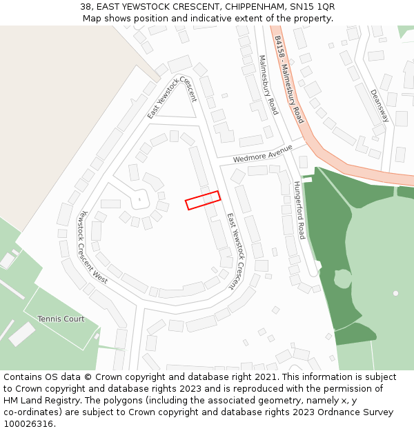 38, EAST YEWSTOCK CRESCENT, CHIPPENHAM, SN15 1QR: Location map and indicative extent of plot