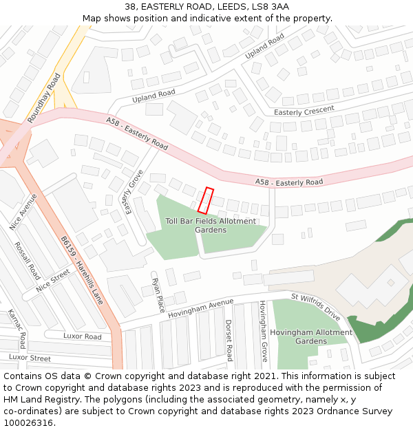 38, EASTERLY ROAD, LEEDS, LS8 3AA: Location map and indicative extent of plot