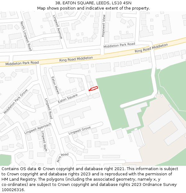 38, EATON SQUARE, LEEDS, LS10 4SN: Location map and indicative extent of plot