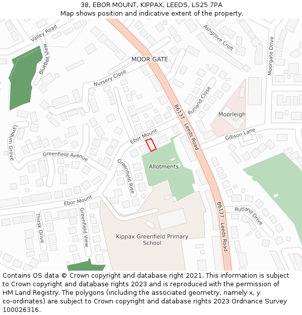 38, EBOR MOUNT, KIPPAX, LEEDS, LS25 7PA: Location map and indicative extent of plot