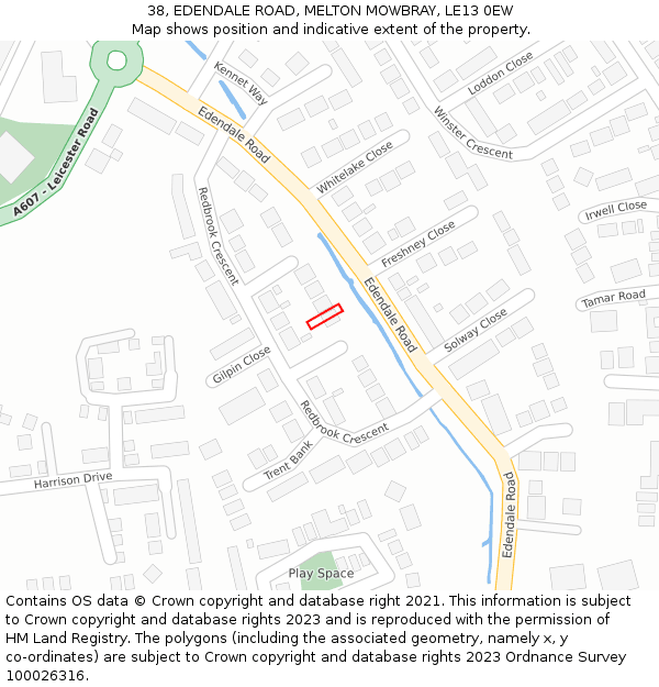 38, EDENDALE ROAD, MELTON MOWBRAY, LE13 0EW: Location map and indicative extent of plot
