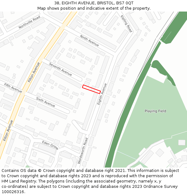 38, EIGHTH AVENUE, BRISTOL, BS7 0QT: Location map and indicative extent of plot