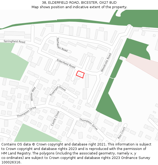 38, ELDERFIELD ROAD, BICESTER, OX27 8UD: Location map and indicative extent of plot