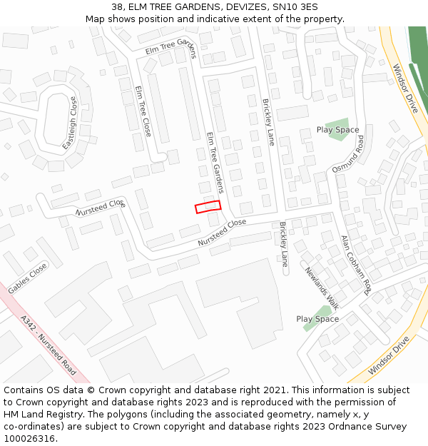 38, ELM TREE GARDENS, DEVIZES, SN10 3ES: Location map and indicative extent of plot