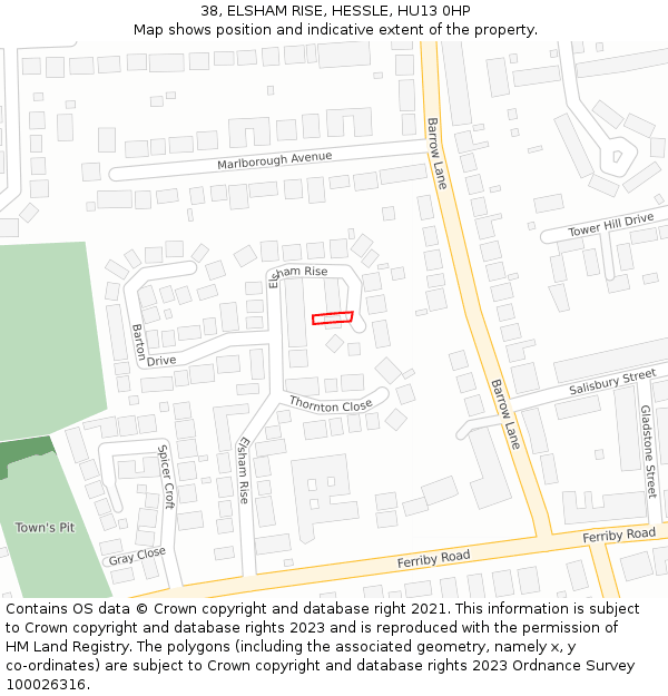 38, ELSHAM RISE, HESSLE, HU13 0HP: Location map and indicative extent of plot