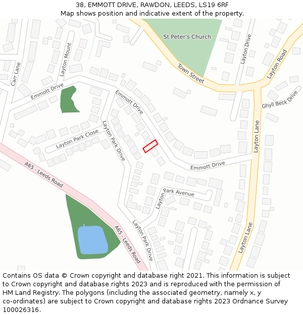 38, EMMOTT DRIVE, RAWDON, LEEDS, LS19 6RF: Location map and indicative extent of plot