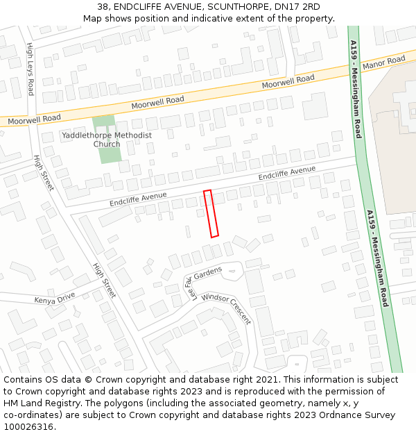 38, ENDCLIFFE AVENUE, SCUNTHORPE, DN17 2RD: Location map and indicative extent of plot