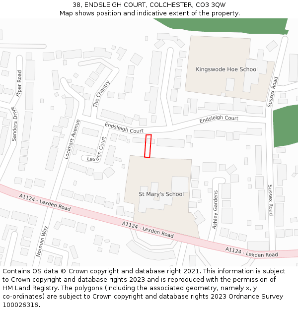 38, ENDSLEIGH COURT, COLCHESTER, CO3 3QW: Location map and indicative extent of plot