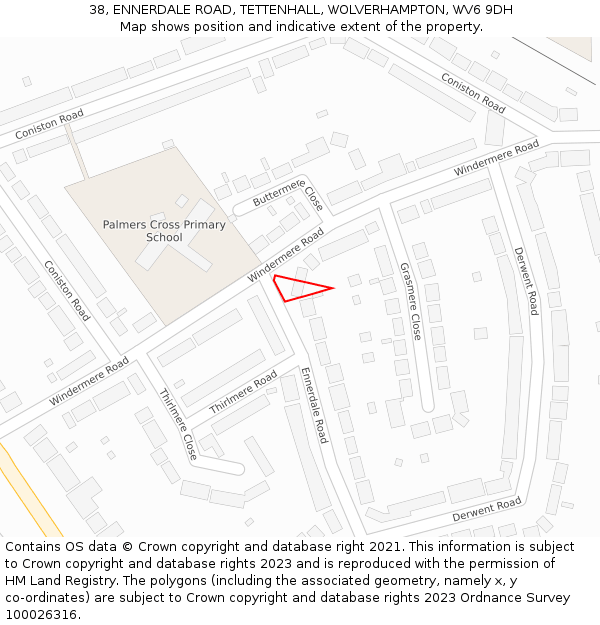 38, ENNERDALE ROAD, TETTENHALL, WOLVERHAMPTON, WV6 9DH: Location map and indicative extent of plot