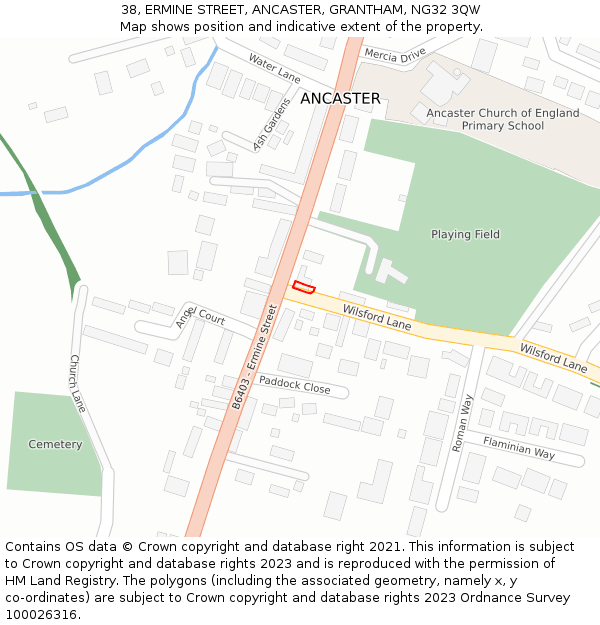 38, ERMINE STREET, ANCASTER, GRANTHAM, NG32 3QW: Location map and indicative extent of plot