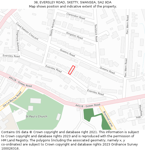 38, EVERSLEY ROAD, SKETTY, SWANSEA, SA2 9DA: Location map and indicative extent of plot