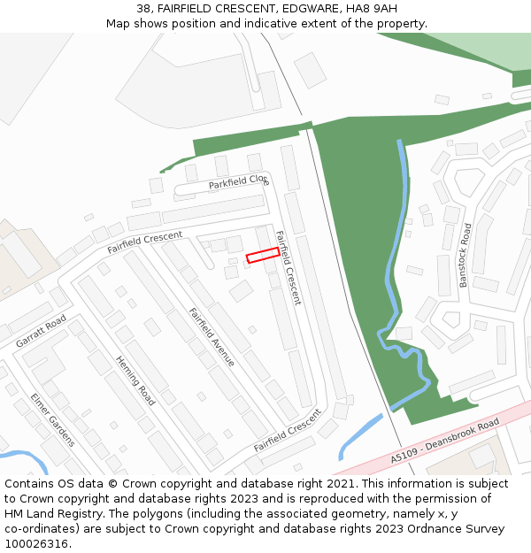 38, FAIRFIELD CRESCENT, EDGWARE, HA8 9AH: Location map and indicative extent of plot