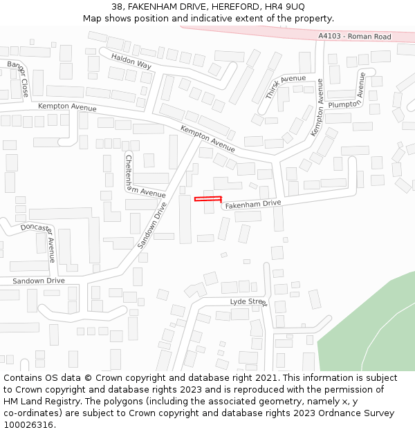 38, FAKENHAM DRIVE, HEREFORD, HR4 9UQ: Location map and indicative extent of plot