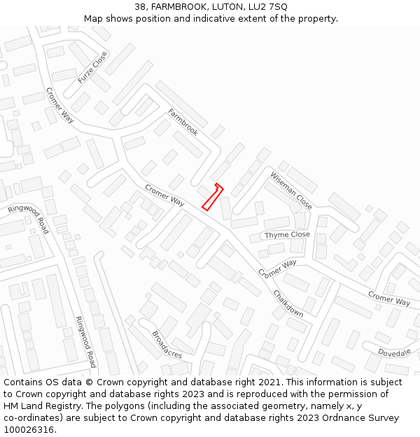 38, FARMBROOK, LUTON, LU2 7SQ: Location map and indicative extent of plot