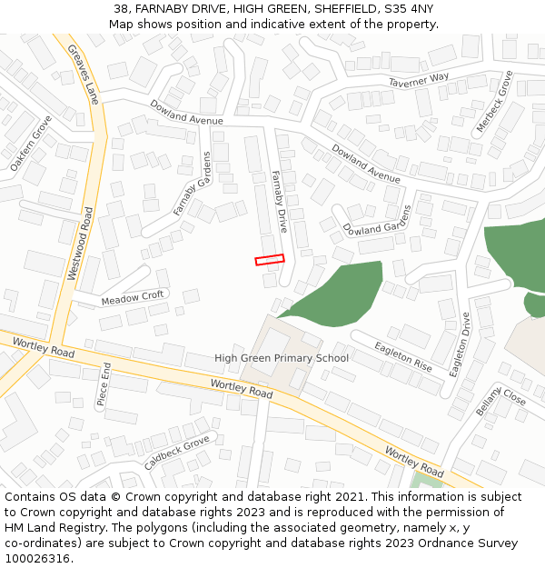 38, FARNABY DRIVE, HIGH GREEN, SHEFFIELD, S35 4NY: Location map and indicative extent of plot