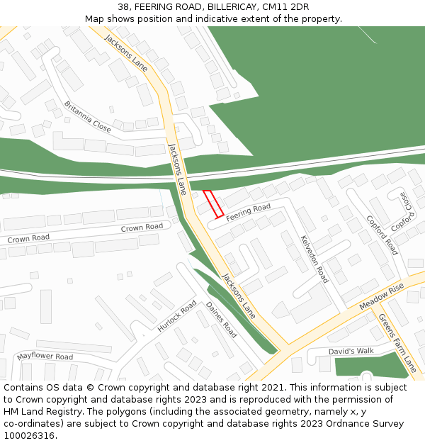 38, FEERING ROAD, BILLERICAY, CM11 2DR: Location map and indicative extent of plot