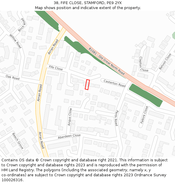 38, FIFE CLOSE, STAMFORD, PE9 2YX: Location map and indicative extent of plot