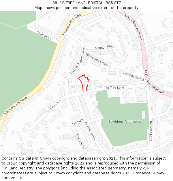 38, FIR TREE LANE, BRISTOL, BS5 8TZ: Location map and indicative extent of plot