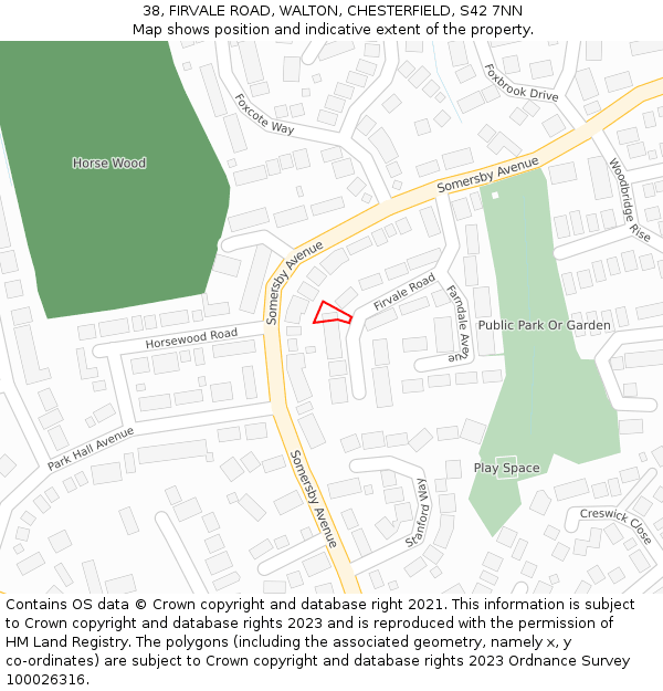 38, FIRVALE ROAD, WALTON, CHESTERFIELD, S42 7NN: Location map and indicative extent of plot