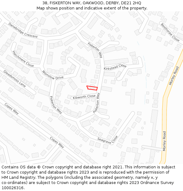 38, FISKERTON WAY, OAKWOOD, DERBY, DE21 2HQ: Location map and indicative extent of plot