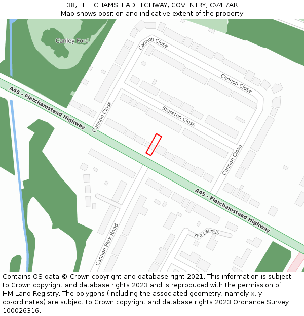 38, FLETCHAMSTEAD HIGHWAY, COVENTRY, CV4 7AR: Location map and indicative extent of plot