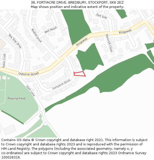 38, FORTYACRE DRIVE, BREDBURY, STOCKPORT, SK6 2EZ: Location map and indicative extent of plot