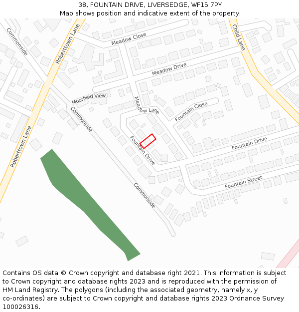 38, FOUNTAIN DRIVE, LIVERSEDGE, WF15 7PY: Location map and indicative extent of plot