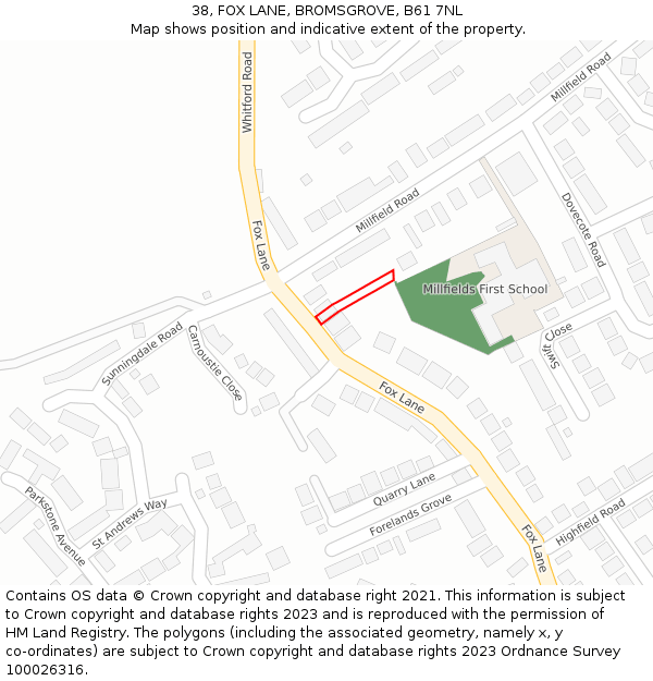 38, FOX LANE, BROMSGROVE, B61 7NL: Location map and indicative extent of plot