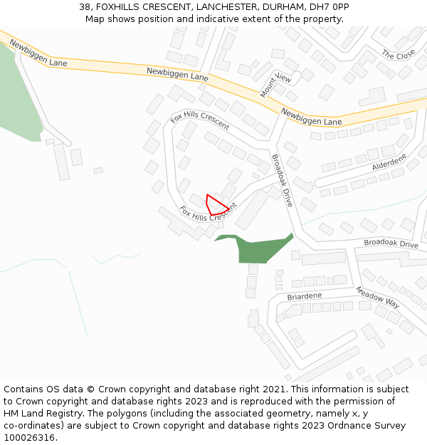 38, FOXHILLS CRESCENT, LANCHESTER, DURHAM, DH7 0PP: Location map and indicative extent of plot