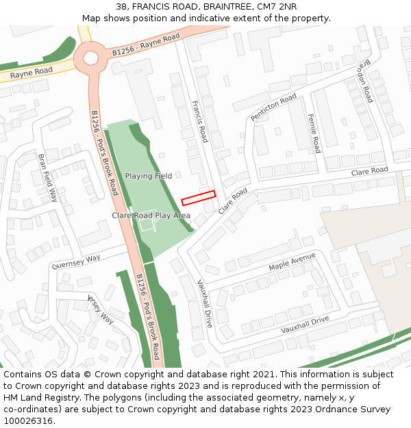 38, FRANCIS ROAD, BRAINTREE, CM7 2NR: Location map and indicative extent of plot