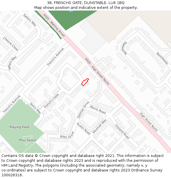 38, FRENCHS GATE, DUNSTABLE, LU6 1BQ: Location map and indicative extent of plot