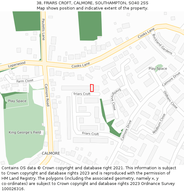38, FRIARS CROFT, CALMORE, SOUTHAMPTON, SO40 2SS: Location map and indicative extent of plot
