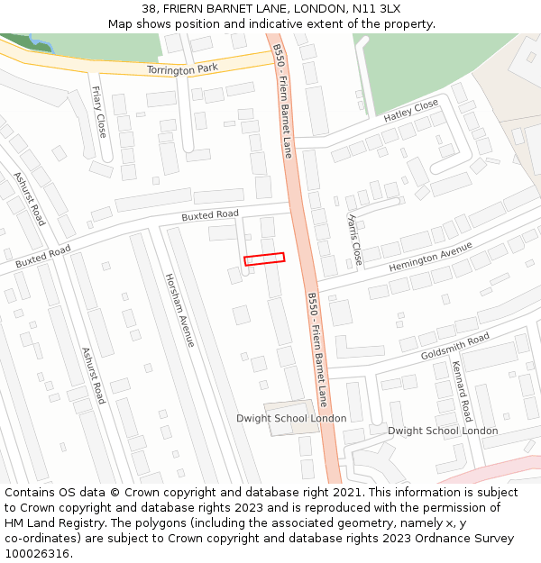 38, FRIERN BARNET LANE, LONDON, N11 3LX: Location map and indicative extent of plot