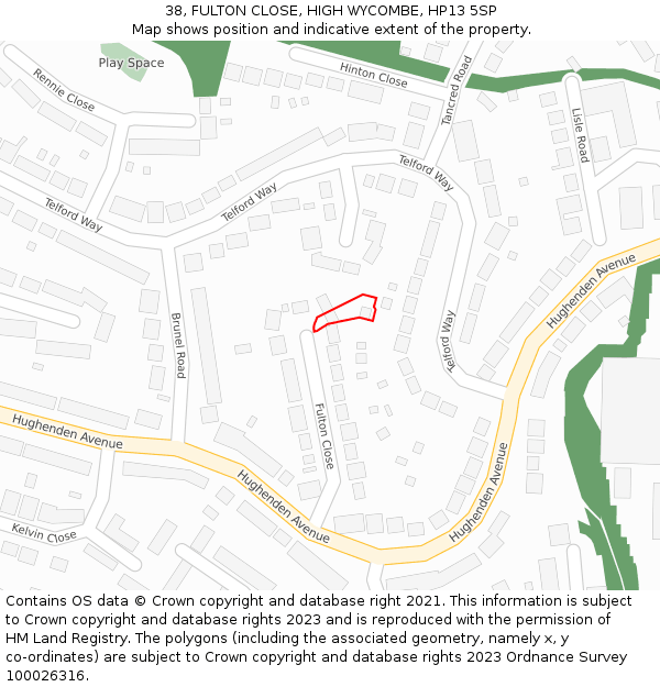 38, FULTON CLOSE, HIGH WYCOMBE, HP13 5SP: Location map and indicative extent of plot