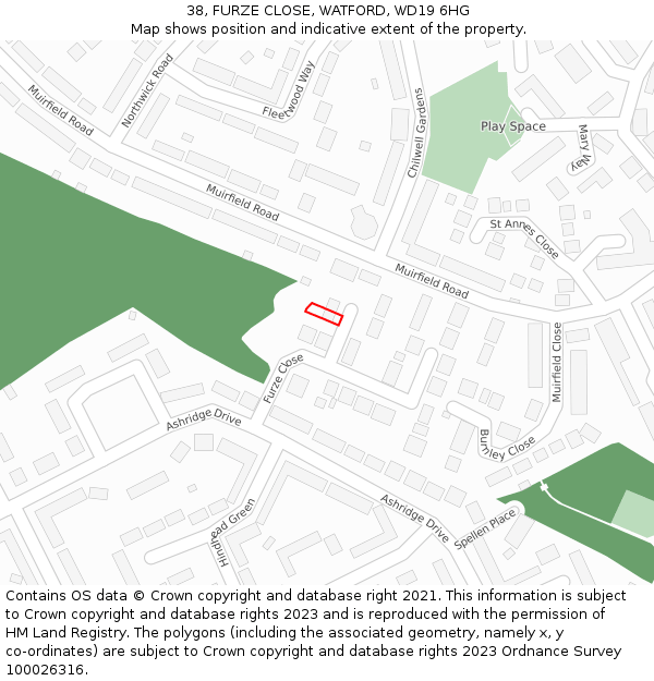 38, FURZE CLOSE, WATFORD, WD19 6HG: Location map and indicative extent of plot