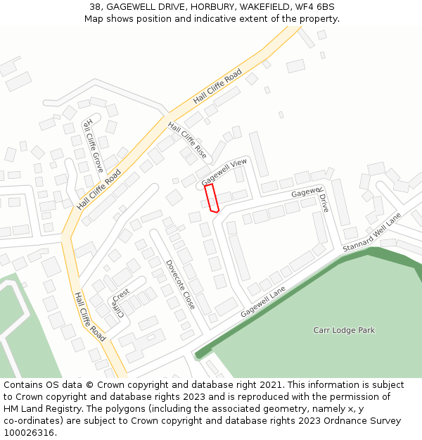 38, GAGEWELL DRIVE, HORBURY, WAKEFIELD, WF4 6BS: Location map and indicative extent of plot