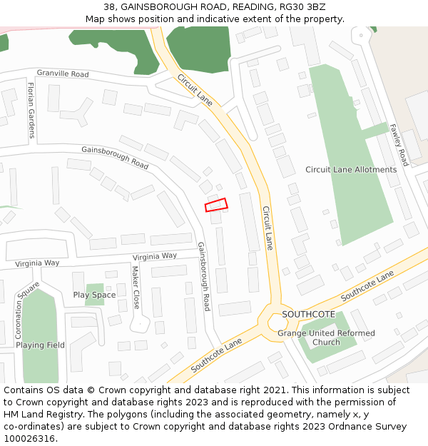 38, GAINSBOROUGH ROAD, READING, RG30 3BZ: Location map and indicative extent of plot