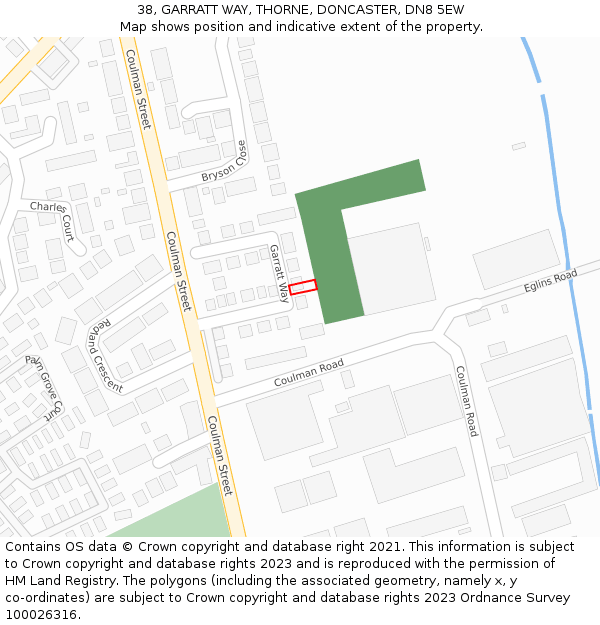 38, GARRATT WAY, THORNE, DONCASTER, DN8 5EW: Location map and indicative extent of plot