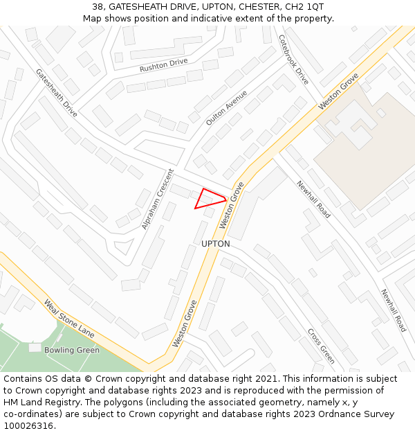 38, GATESHEATH DRIVE, UPTON, CHESTER, CH2 1QT: Location map and indicative extent of plot