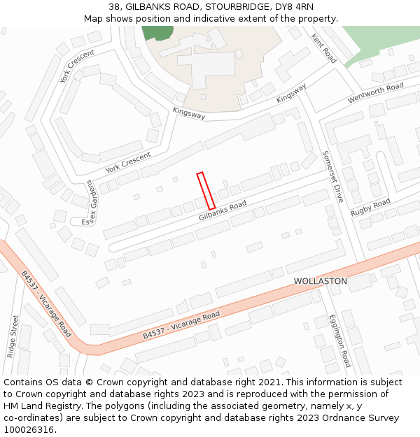 38, GILBANKS ROAD, STOURBRIDGE, DY8 4RN: Location map and indicative extent of plot