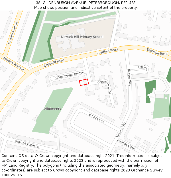 38, GILDENBURGH AVENUE, PETERBOROUGH, PE1 4RF: Location map and indicative extent of plot