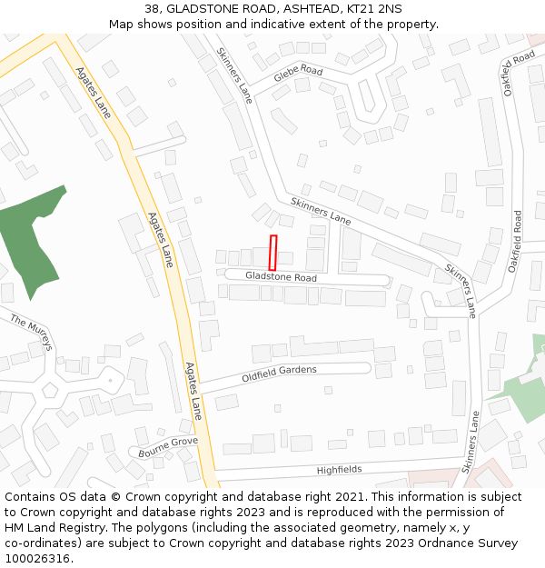 38, GLADSTONE ROAD, ASHTEAD, KT21 2NS: Location map and indicative extent of plot