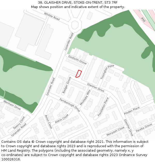 38, GLAISHER DRIVE, STOKE-ON-TRENT, ST3 7RF: Location map and indicative extent of plot