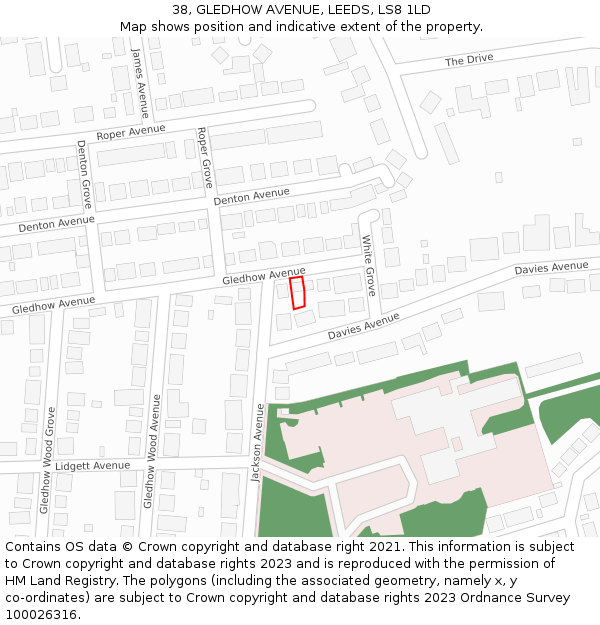 38, GLEDHOW AVENUE, LEEDS, LS8 1LD: Location map and indicative extent of plot