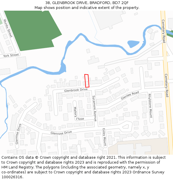 38, GLENBROOK DRIVE, BRADFORD, BD7 2QF: Location map and indicative extent of plot