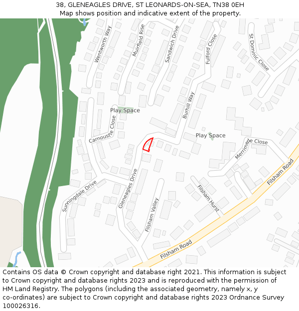 38, GLENEAGLES DRIVE, ST LEONARDS-ON-SEA, TN38 0EH: Location map and indicative extent of plot