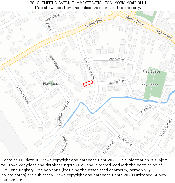 38, GLENFIELD AVENUE, MARKET WEIGHTON, YORK, YO43 3HH: Location map and indicative extent of plot