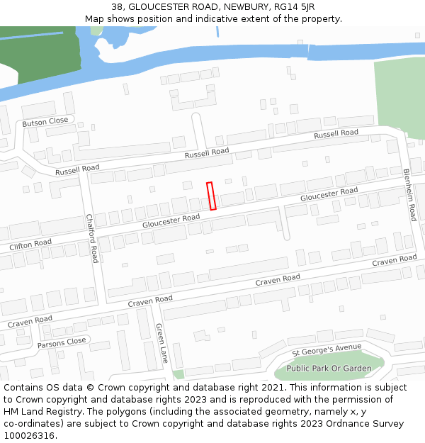 38, GLOUCESTER ROAD, NEWBURY, RG14 5JR: Location map and indicative extent of plot