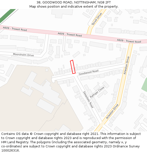 38, GOODWOOD ROAD, NOTTINGHAM, NG8 2FT: Location map and indicative extent of plot