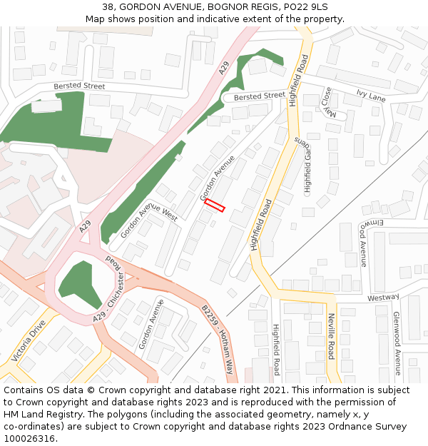 38, GORDON AVENUE, BOGNOR REGIS, PO22 9LS: Location map and indicative extent of plot